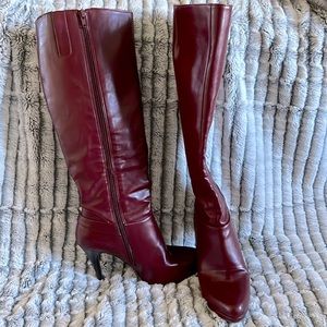 Nine West 7M. Maroon faux leather, knee high.